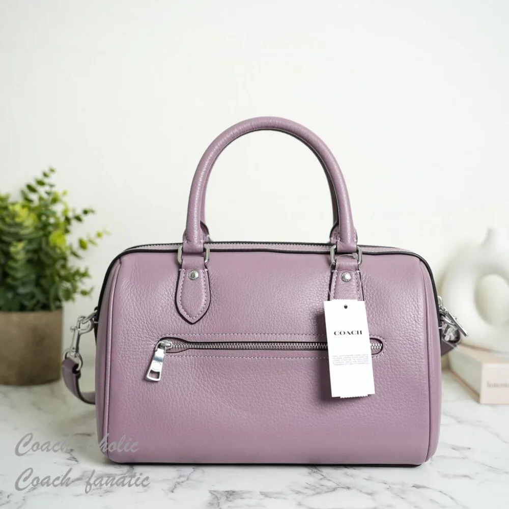 COACH CV962 Rowan Satchel Bag In Refined Pebble Leather Silver/Jasmine NWT